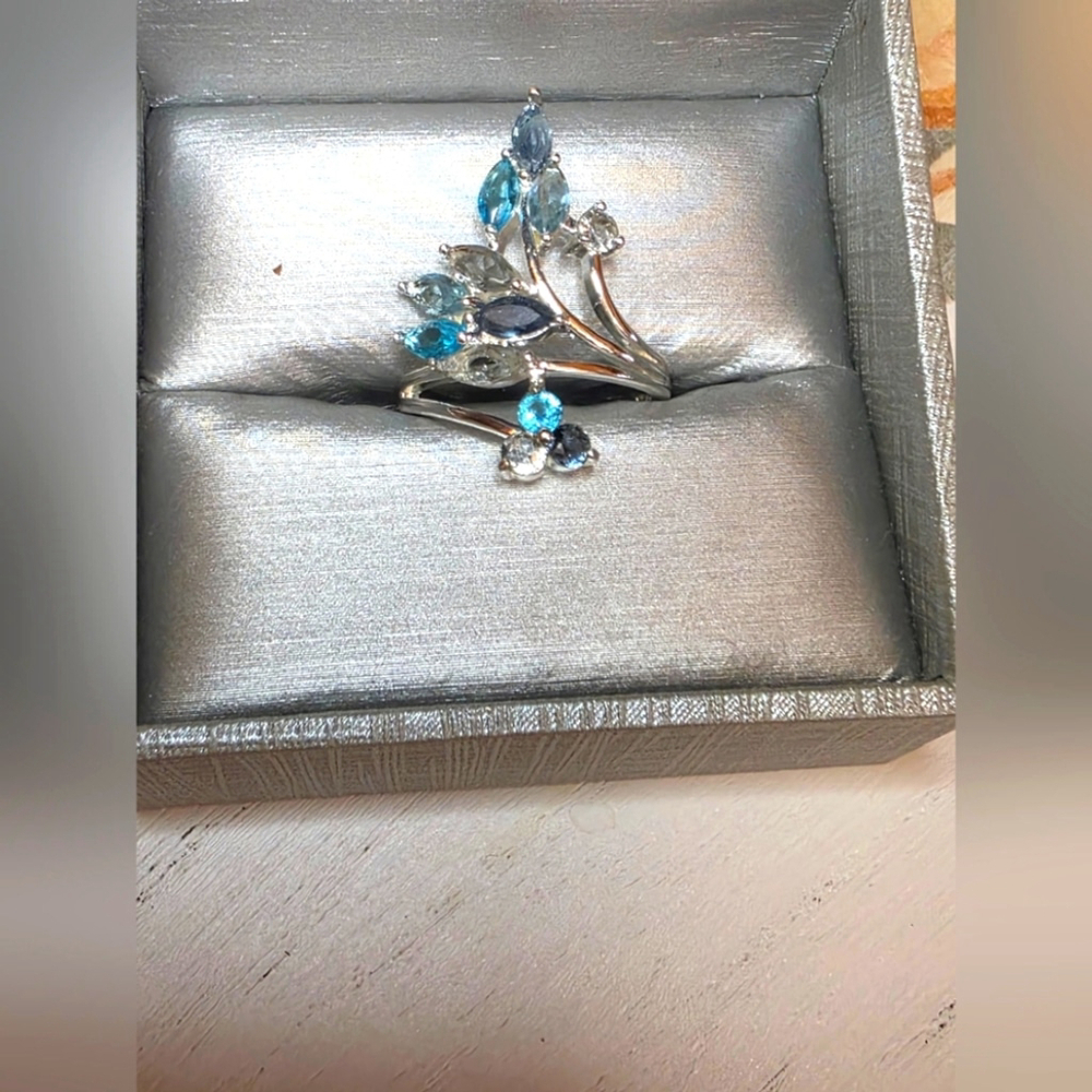 Sparkle Allure Blue Crystal Silver Over Brass Ring